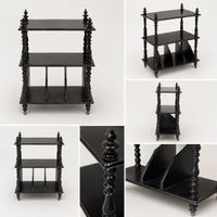 Petite étagère / porte-revues vintage noir sur roulettes