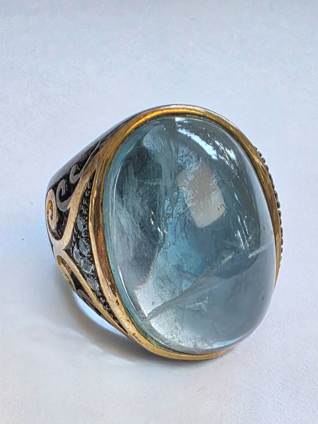 Ringe: Ring mit grossem blauem Fluorit Edelstein Grösse 61 – Neu (gemäss Beschreibung) aus Zürich von Bieter04 7