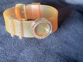 Fossil Damen Armband Glitzer Strass Orange Gold