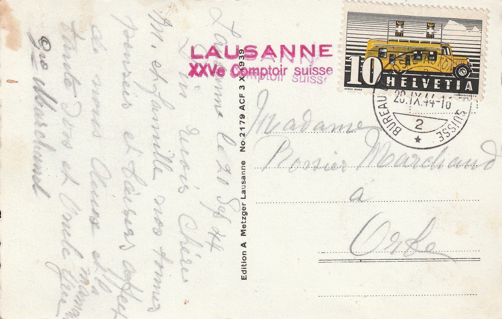 Cartoline postali: AK Lausanne gel. 20.9.1944 – Usato da Fribourg venduto da schnalla92 1