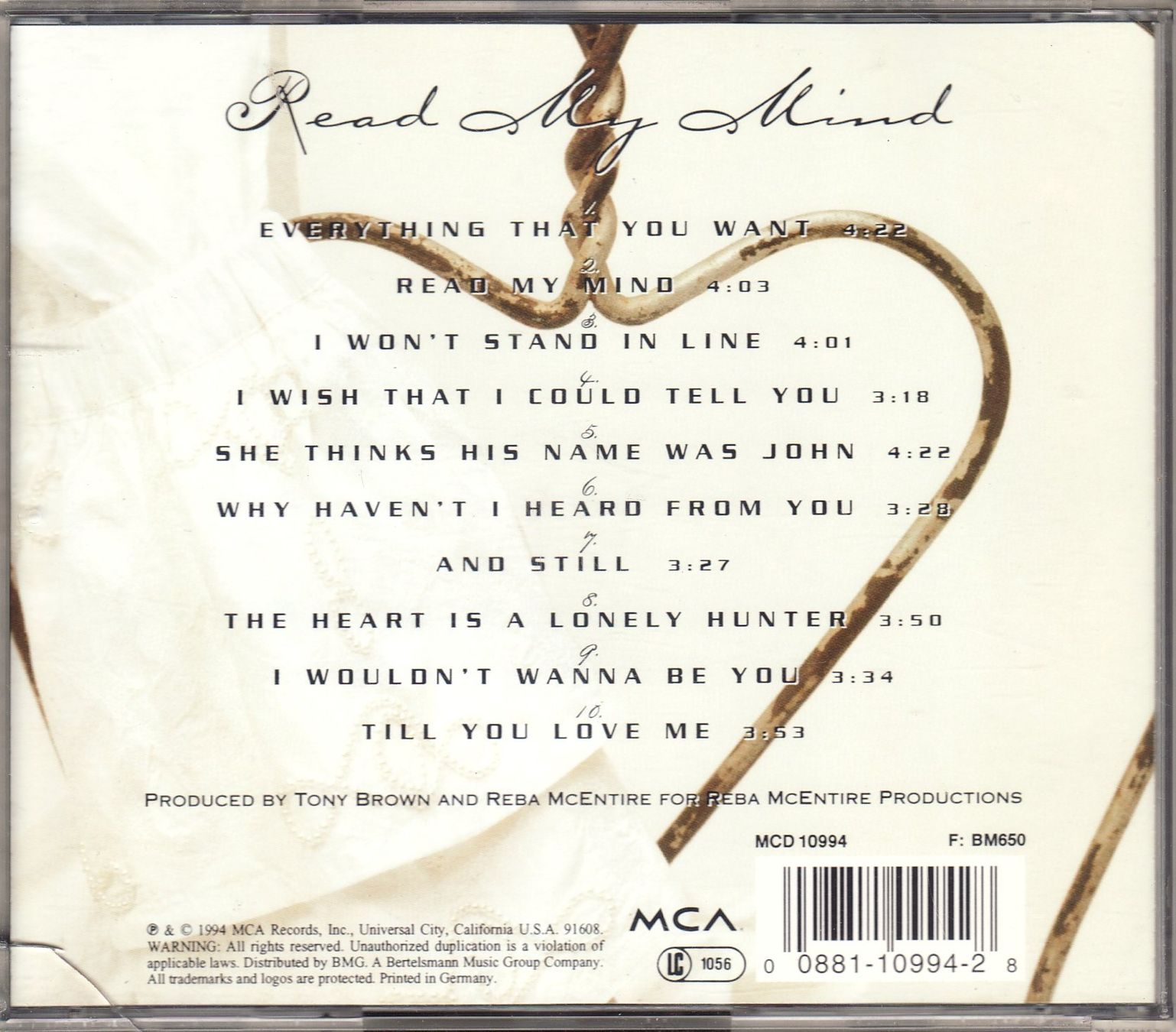 CD: Reba McEntire – Read My Mind – Nuovo (secondo la descrizione) da Boussens venduto da catfood01 1