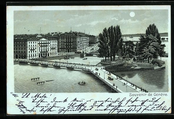 Cartes postales: Mondschein-Lithographie Genf, Ortspartie – D'occasion à Berlin par bartko-reher