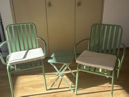 Gartenstuhl-Set mit Polstern und Beistelltisch - grün