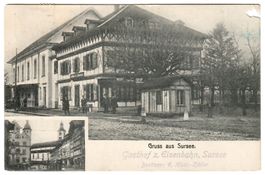Zweibildkarte Sursee / Gasthof zur Eisenbahn  (Ecke defekt)