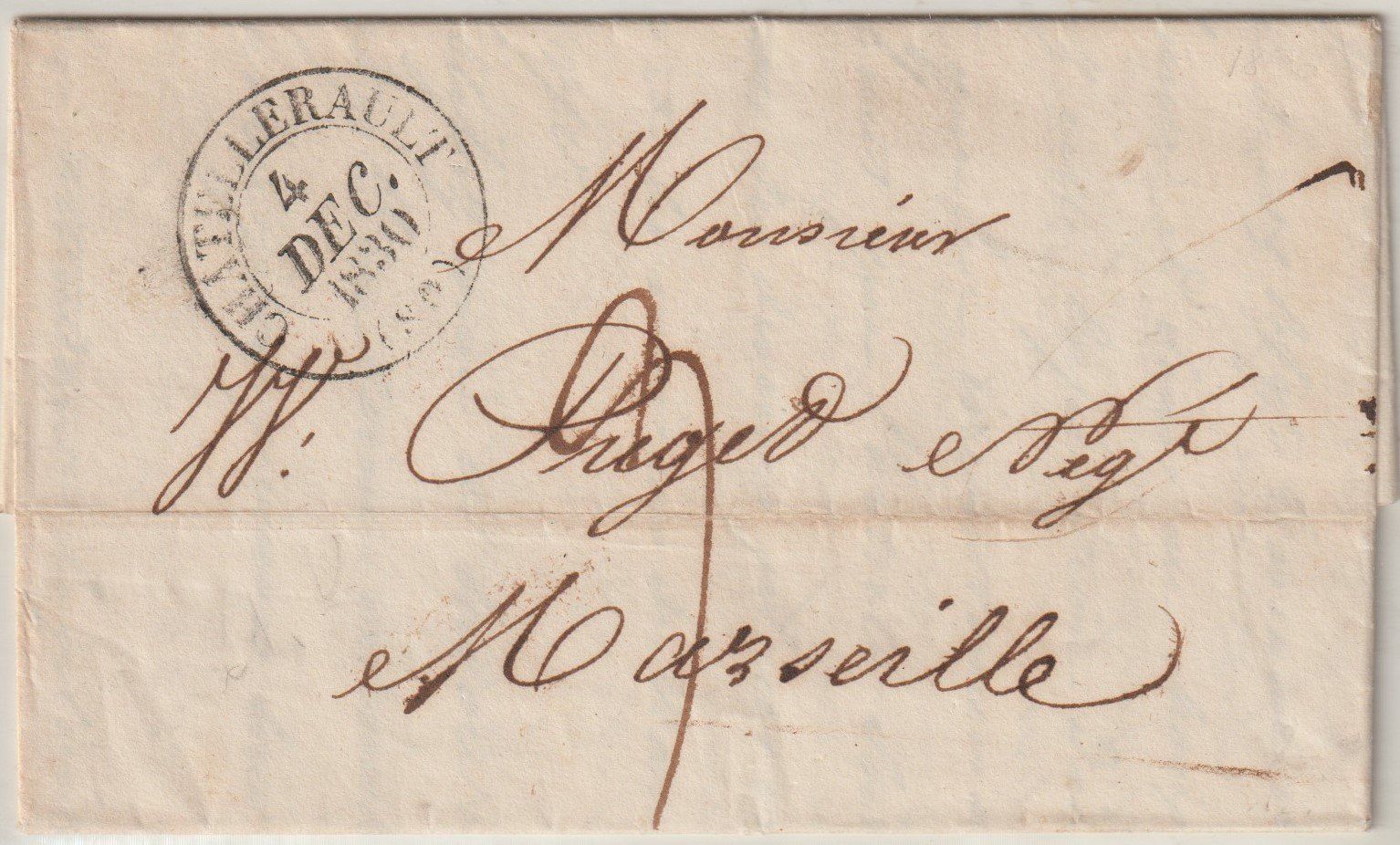 Tutti i francobolli: 4.12.1830, CHATELLERAULT POUR MARSEILLE, Fr ????? – Usato da Bure venduto da Tarif