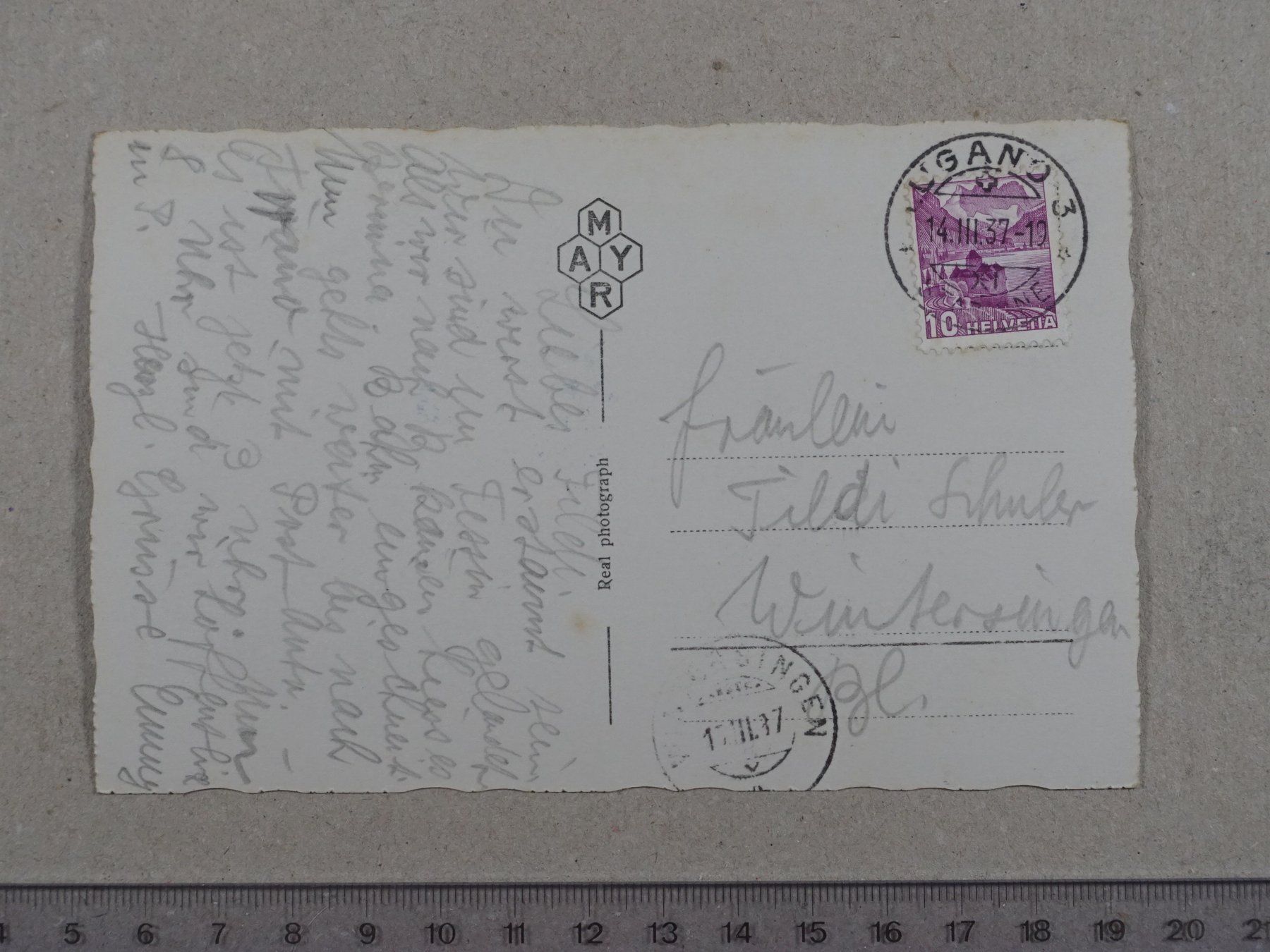 Ansichtskarten: Lugano, 1937 – Gebraucht aus Lenzburg von fh1 1