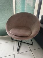 Sessel rund Samtbezug rosa schwarzes Metallgestell