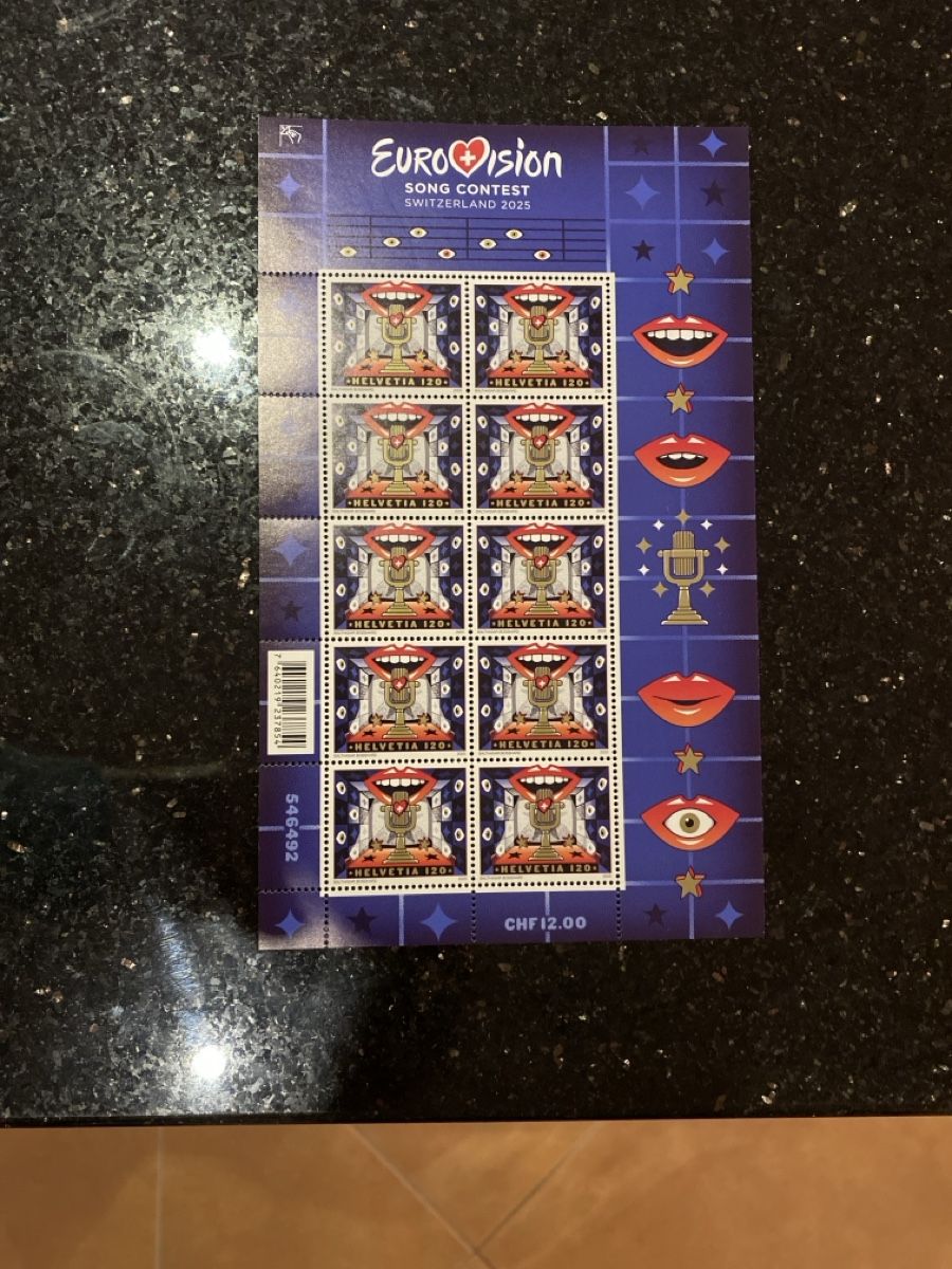 Tutti i francobolli: Briefmarken Bogen Eurovision 2025, postfrisch Schweiz – Nuovo (secondo la descrizione) da Schüpfen venduto da Diego2211
