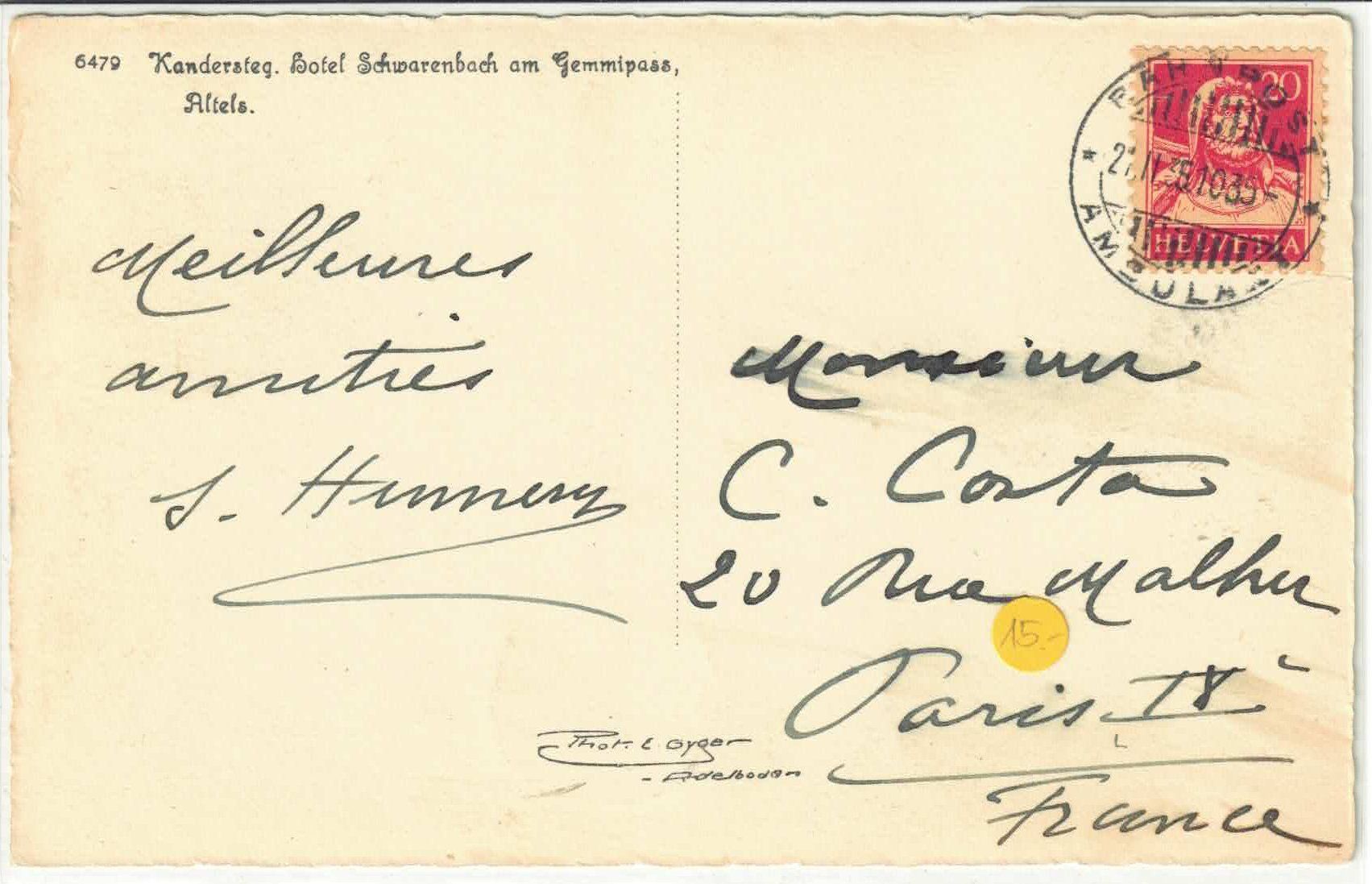 Cartoline postali: Gemmipass - Hotel Schwarenbach - Pferdekutsche animee – Usato da Ettingen venduto da Kartenplanet 1