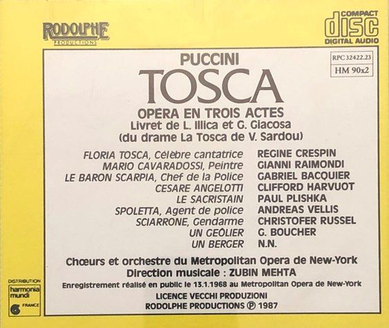 CD: Puccini - Tosca (Zubin Mehta) – Usato da Grüningen venduto da azulamarillo 1