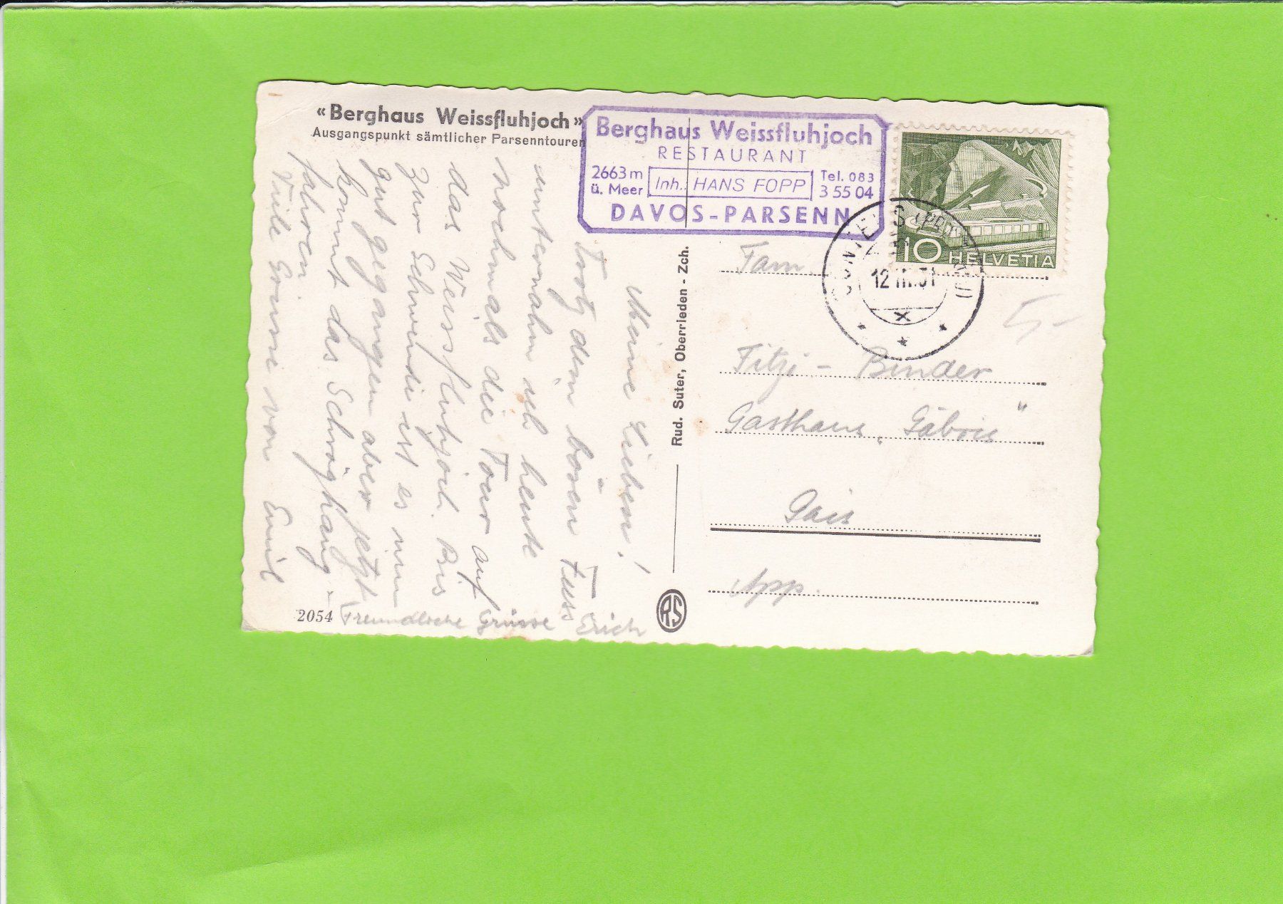 Cartoline postali: Berghaus Weissfluhjoch-belebt – Usato da St. Peterzell venduto da neckertal 1