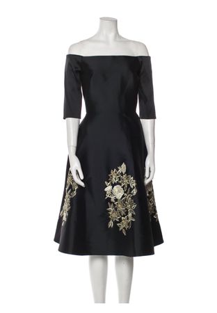 Sachin + Babi Off the Shoulder Schwarz Gold Abendkleid XS