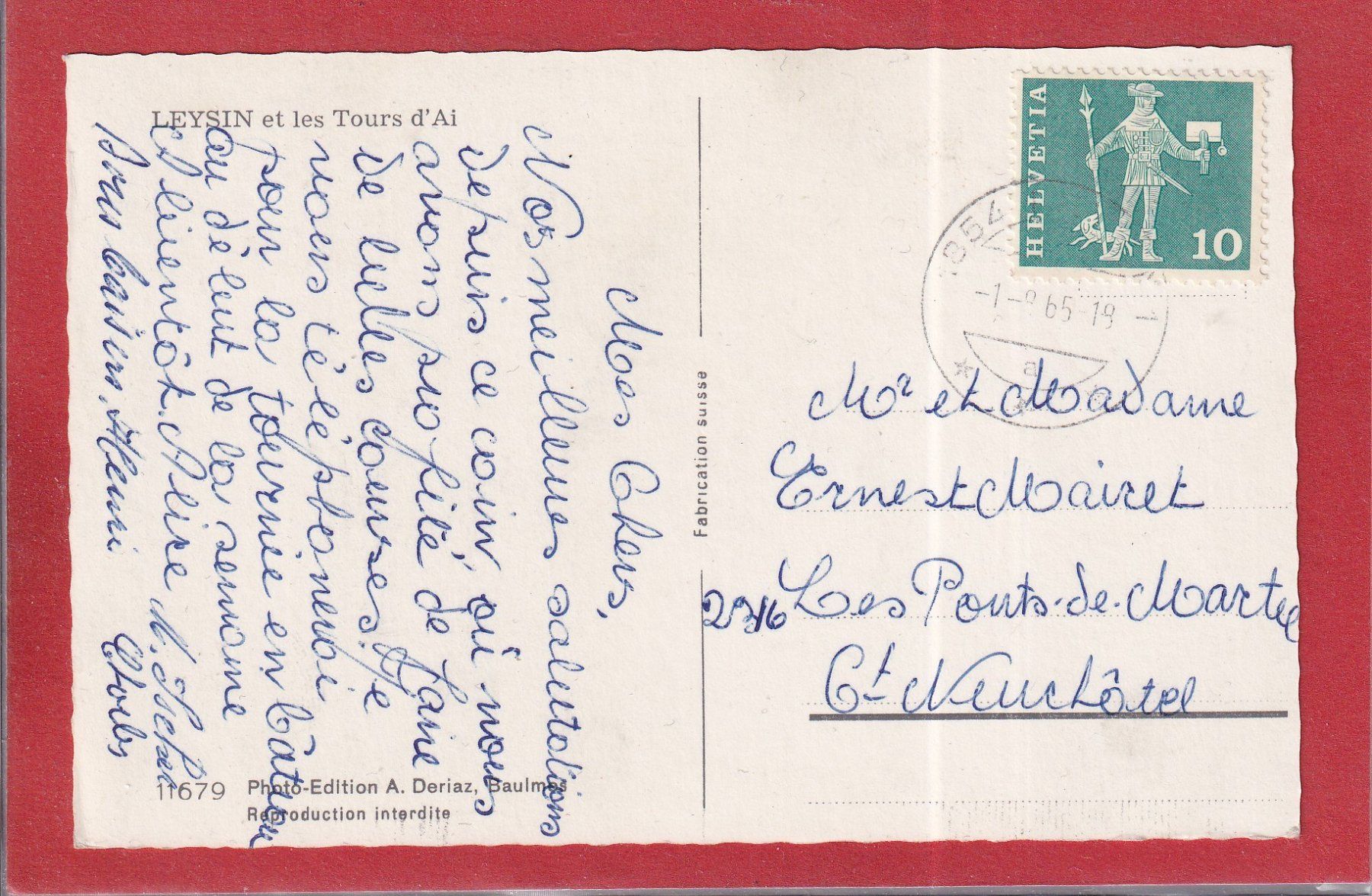 Ansichtskarten: Leysin - Tour d'Ai - 1965 – Gebraucht aus Orvin von Pyaeschli 1