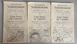 3 Schweizerische Verkehrskarten 1940 Arthur Jacot