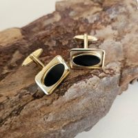 Vintage Manschettenknöpfe, Gold Americ, wahrscheinlich Onyx