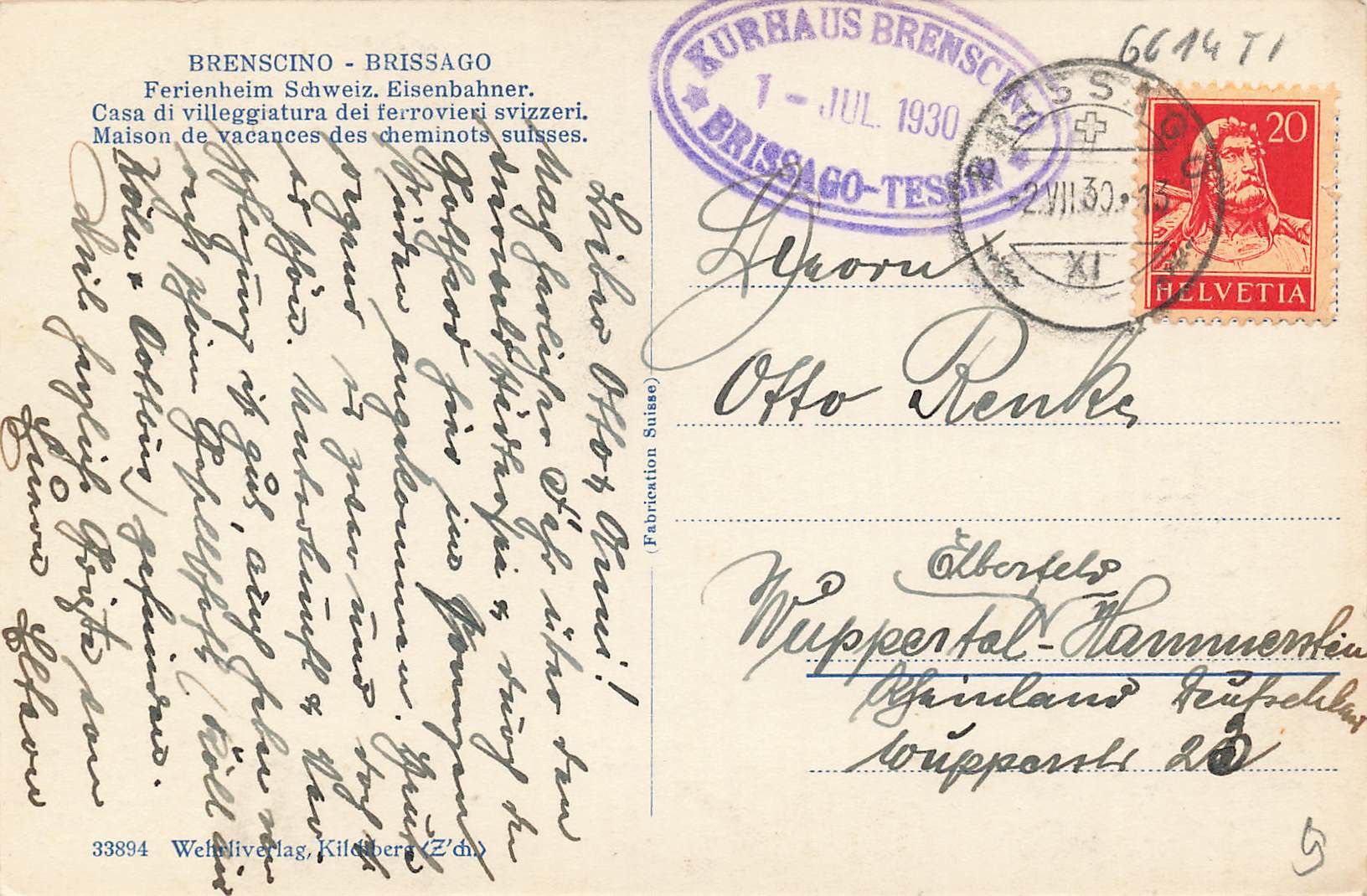 Cartoline postali: Kurhaus Brenscino Brissago – Usato da Biasca venduto da Blenio71 1