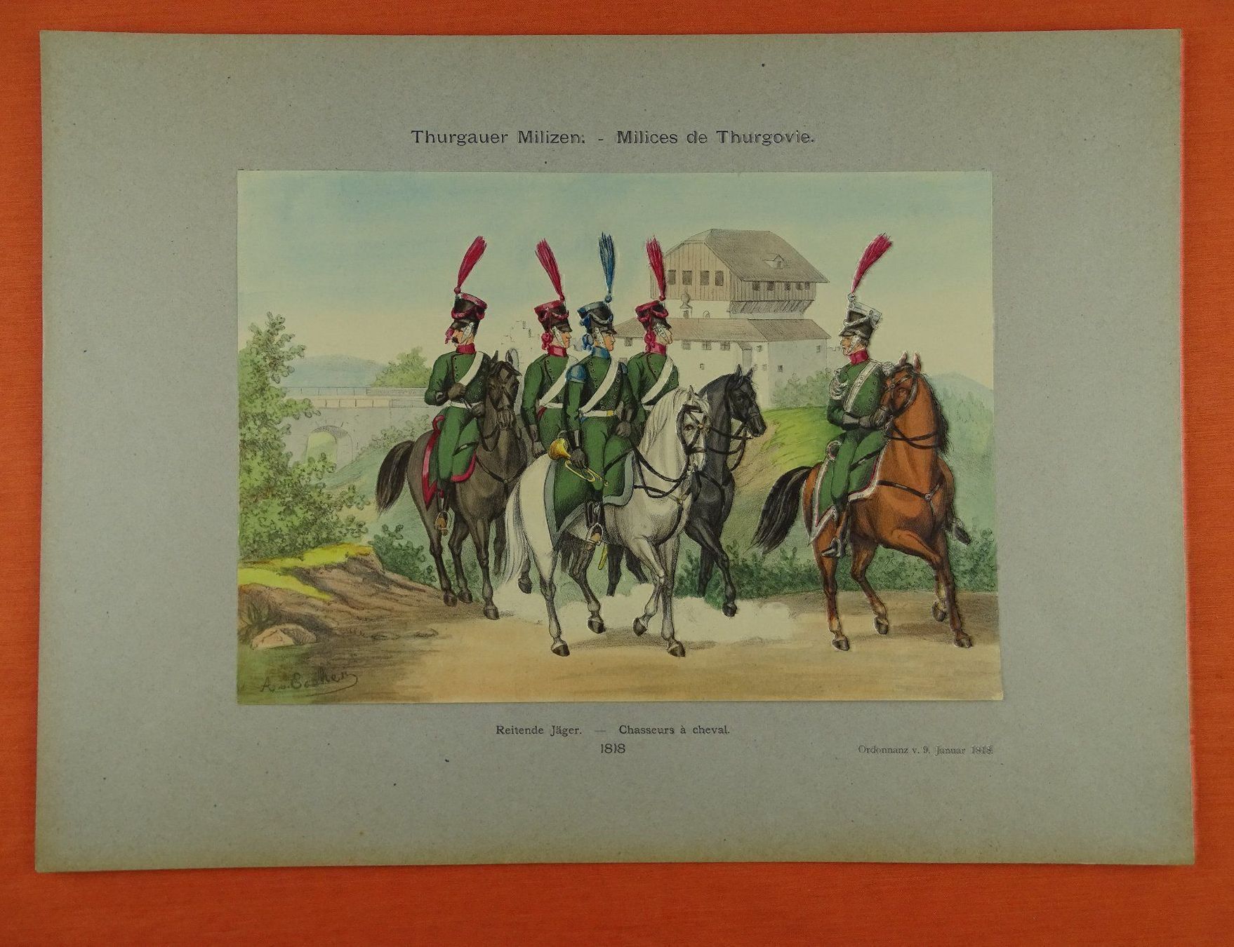 Poster & Bilder: THURGAUER MILIZEN, LITHOGRAPHIE UM 1890 – Gebraucht aus Grüningen von Kartensammler 1