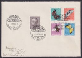 PJ 1950, Satz-FDC J133-137, PORRENTRUY K-Stempel Kat: 350.-