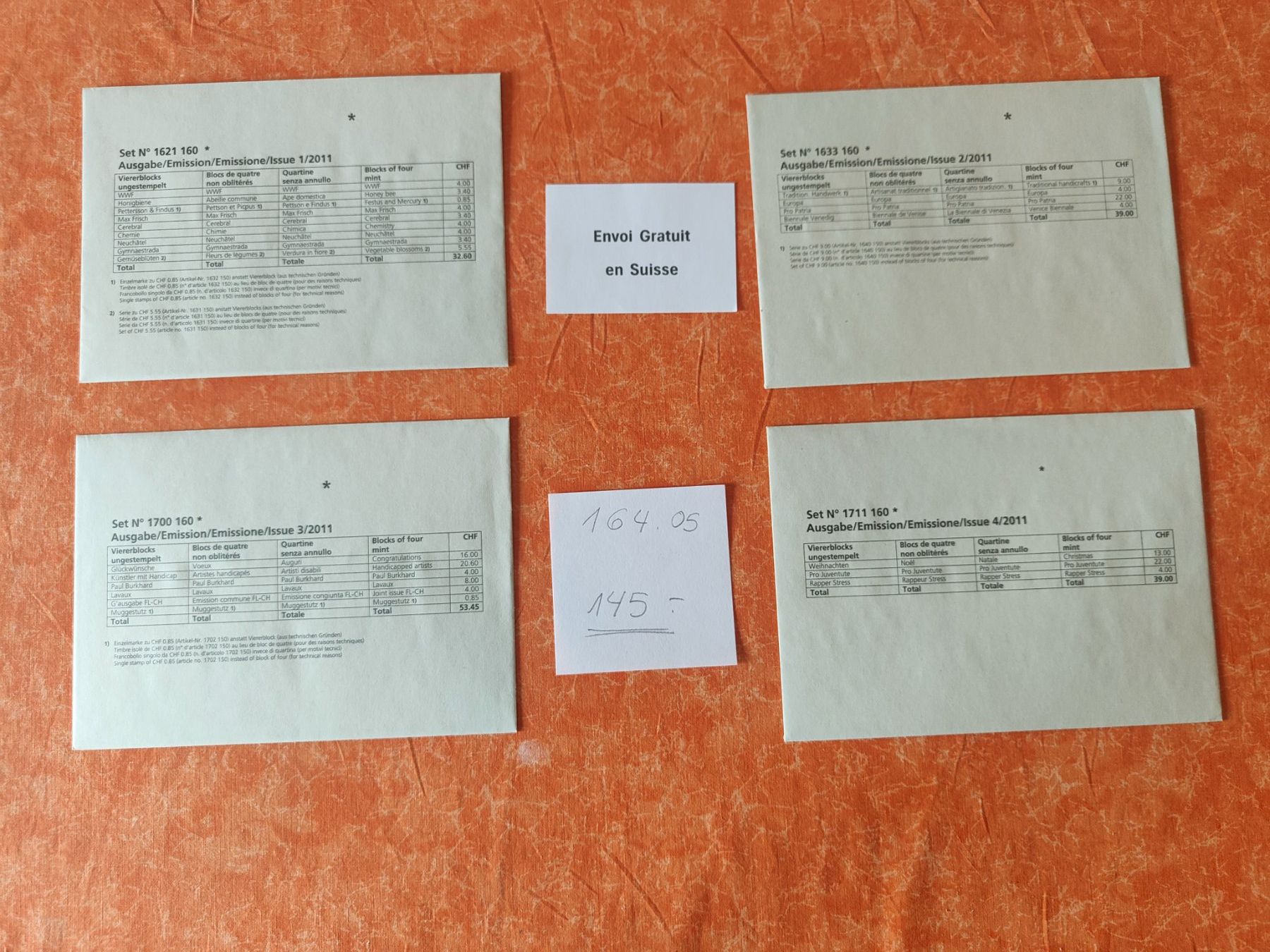 Tutti i francobolli: Timbres 2011 blocs de 4  non oblitérés – Nuovo e nell'imballaggio originale da Gryon venduto da Jessicaj87
