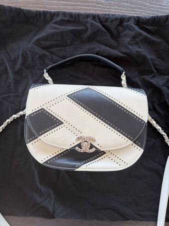 Chanel Multicolor Lambskin Eyelet Flap Bag, 9”, in Black/Whi