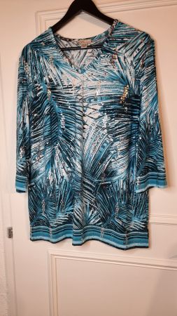 Elegantes Pailletten-Shirt Gr. 48 blau/weiss Top Sommer