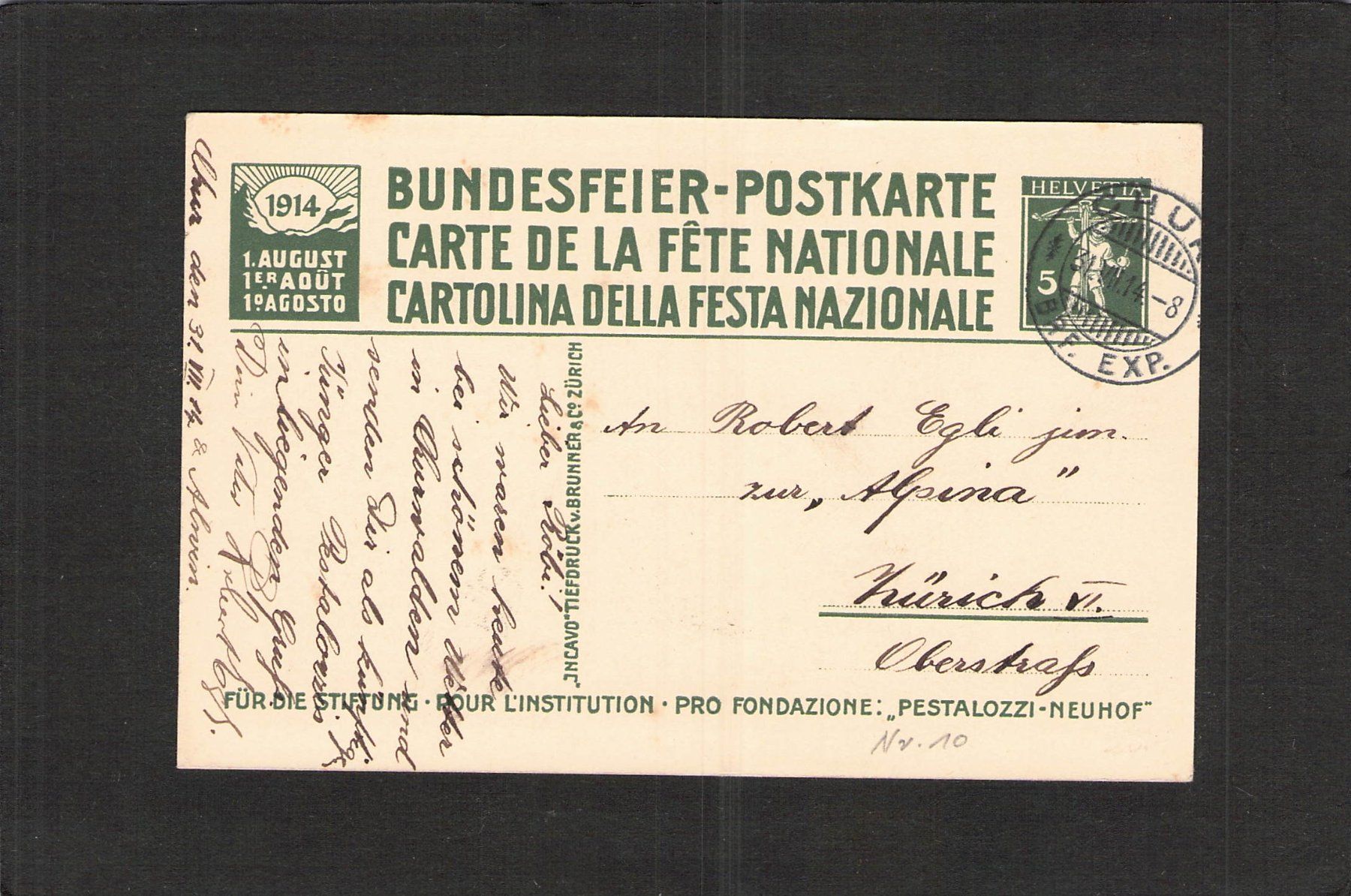 Tutti i francobolli: Bundesfeierkarte 1914 , Nr.10 – Usato da Reichenburg venduto da ibiza18 1