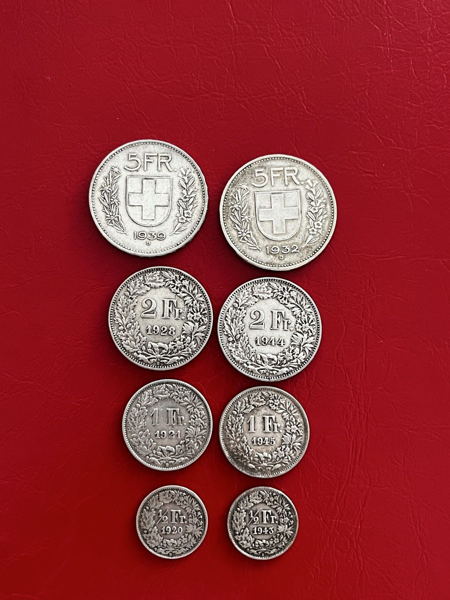 Tutti le monete: Silbergeld , Franken 5fr, 2fr , 1fr , 50rp – Usato da Rheineck venduto da UhrenReinhardt 1