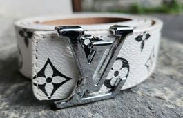Ceinture Louis Vuitton blanc noir boucle argentée 125cm