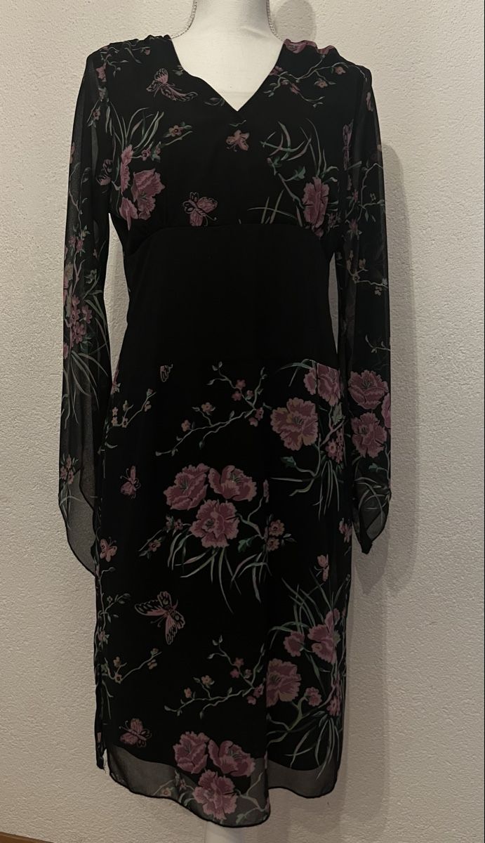 Vestiti: Schwarzes Chiffon-Kleid mit Blumenmuster, Grösse 38/M – Usato da Oftringen venduto da Nashorn_rn2c 2