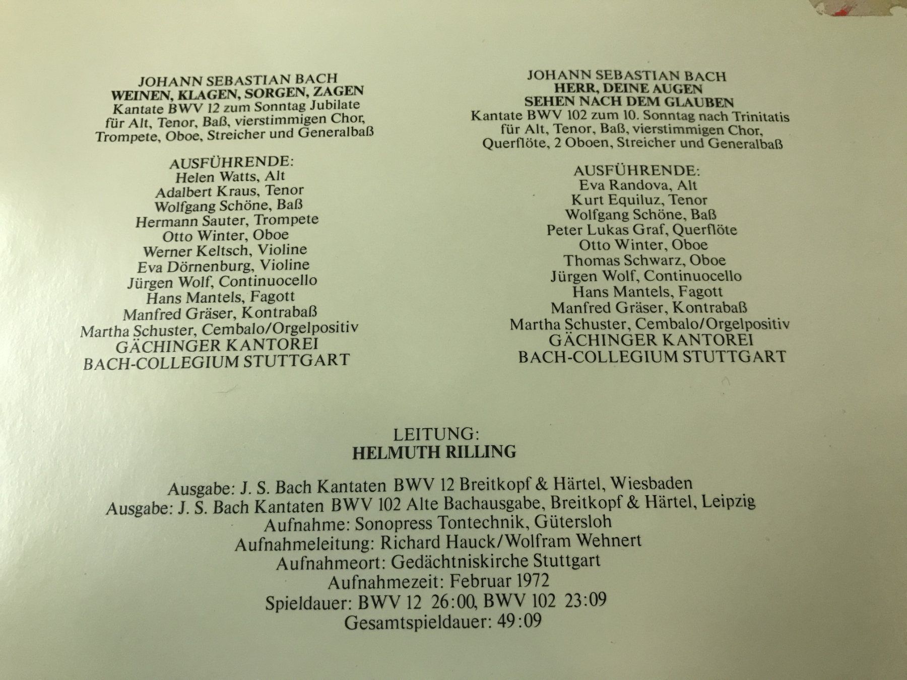 Dischi in vinile: 2 LP's Die Bach Kantate – Usato da Guntershausen venduto da Gloominati 7