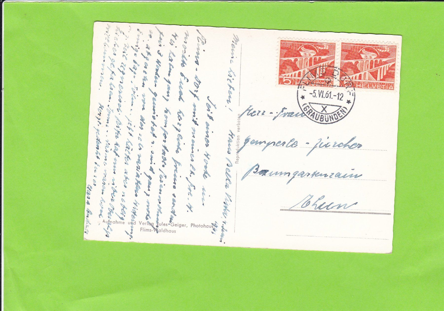 Cartoline postali: Flims, Schlössli Gemeindehaus – Usato da St. Peterzell venduto da neckertal 1