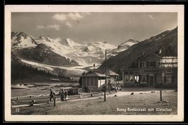 AK Pontresina, Restaurant Roseg mit Gletscher