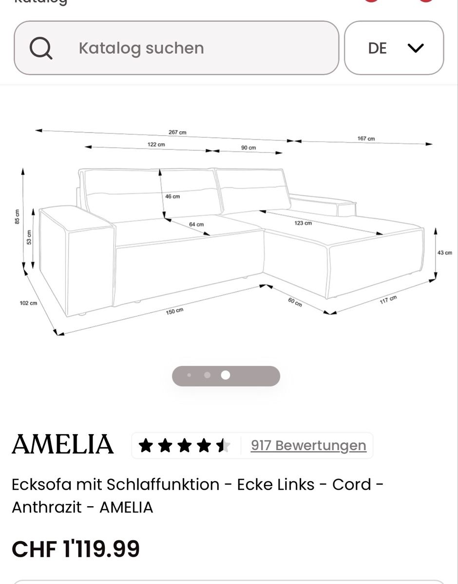 Sofas: Sofa Amelia Anthrazit – D'occasion à Riehen par SarahSorbello93 5