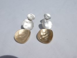 Retro Hänge-Ohrstecker, silber/gold, Modeschmuck
