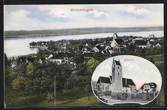 Cartoline postali: AK Ermatingen, Ortsansicht, Kirche – Usato da Berlin venduto da bartko-reher
