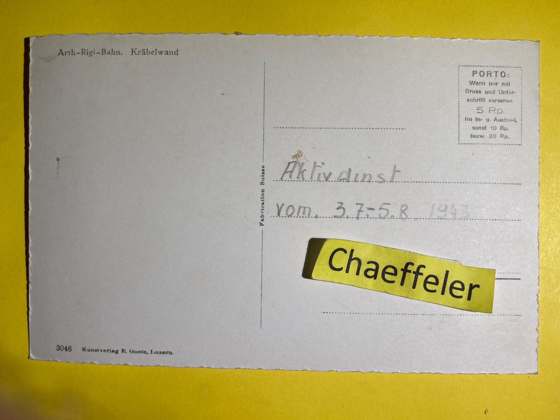 Cartes postales: 1943 Arth-Rigi-Bahn. Kräbelwand – D'occasion à Zürich par Chaeffeler 1