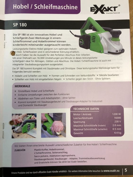 Elektro Hobel/Schleifmaschine EXAKT SP 180 (Neu und originalverpackt ...