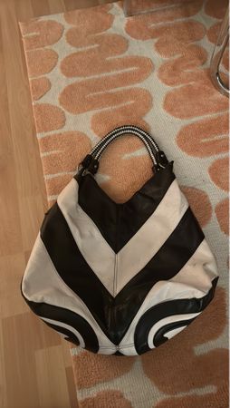 Vintage Handtasche schwarz weiss gestreift