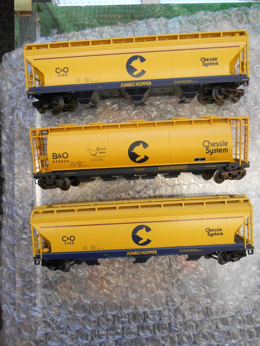 Lionel Modellini di ferrovie: 3x CHESSIE SYSTEM Jumbo Hopper Güterwagen  2 x MTH – Usato da Wohlen AG venduto da timpojim1
