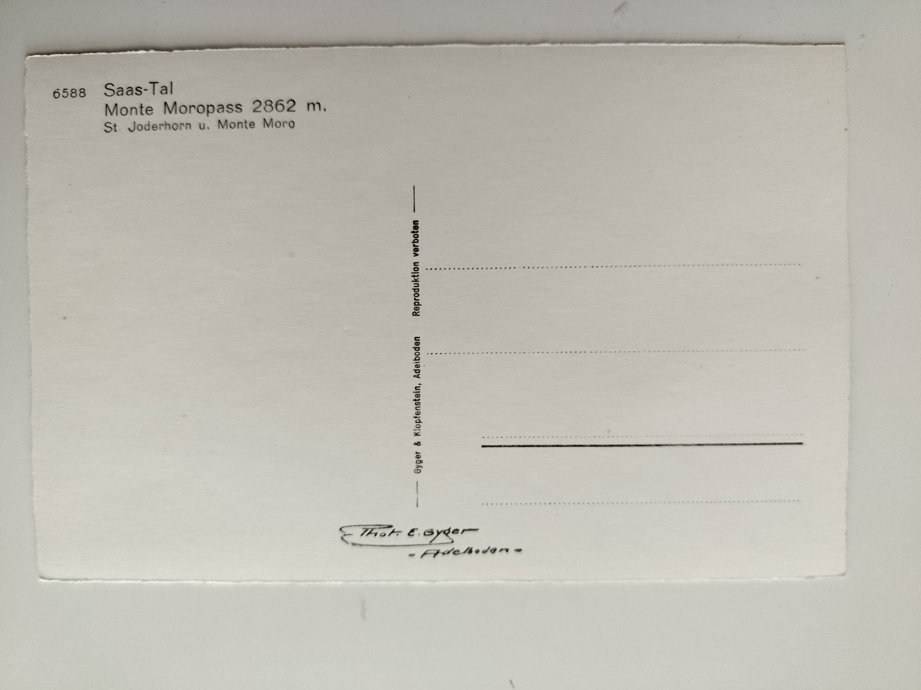Cartoline postali: Saas-Tal, Monte Moropass etc. 2862 m – Usato da Ohmstal venduto da Lebensfreude05 1