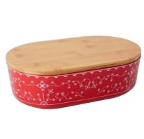Porzellan-Brotkasten mit Bambusdeckel rot