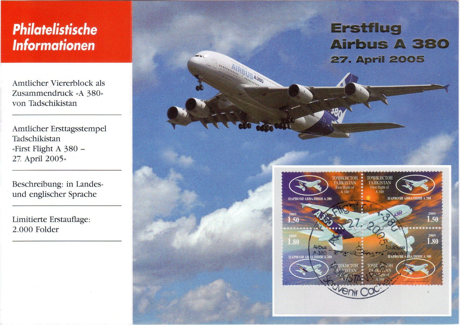 Tutti i francobolli: FOLDER ERSTFLUG AIRBUS A 300 27. APRIL 2005 - FL5 – Nuovo (secondo la descrizione) da Losone venduto da EM2019 1