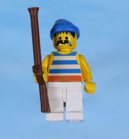 LEGO Minifigur Pirate Blue / White Stripes Shirt, White Legs