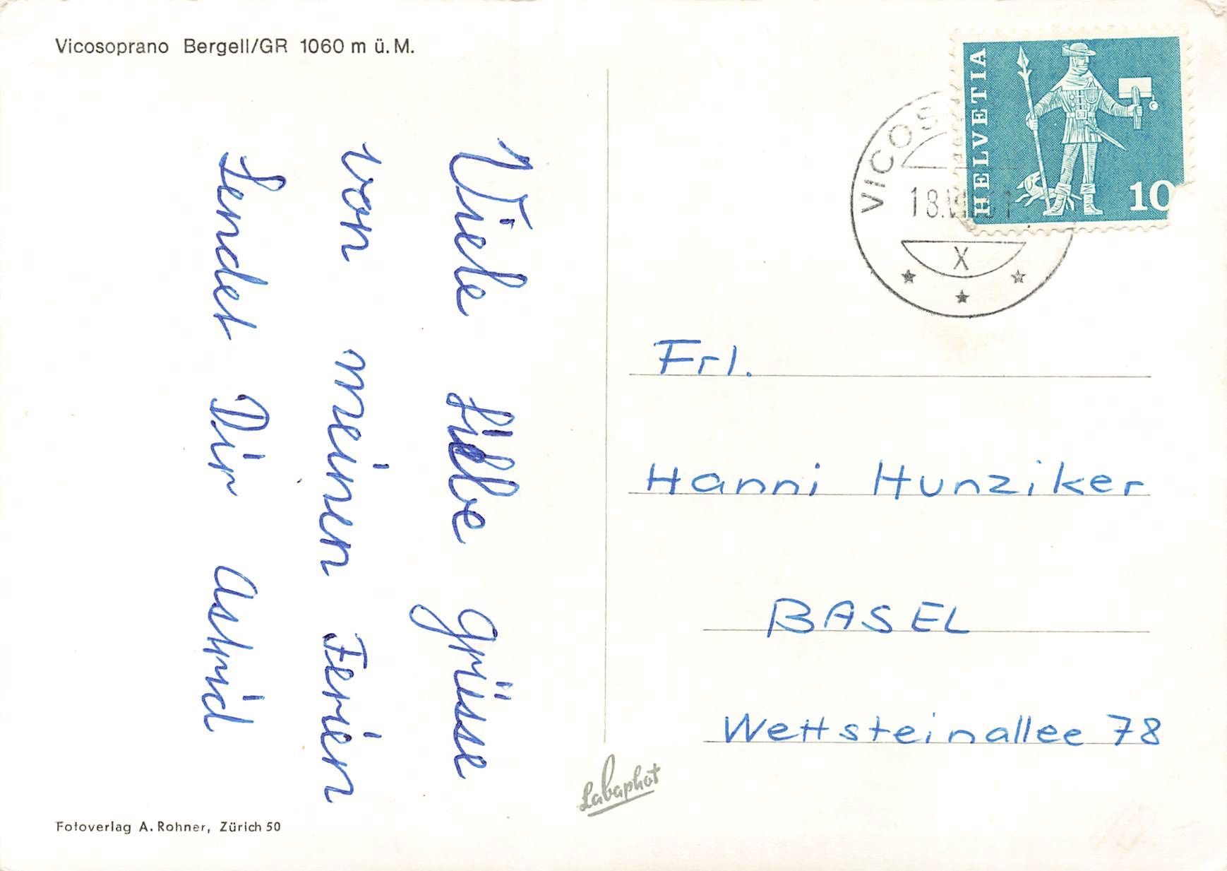 Cartoline postali: Vicosoprano Bergell – Usato da Biasca venduto da Blenio71 1