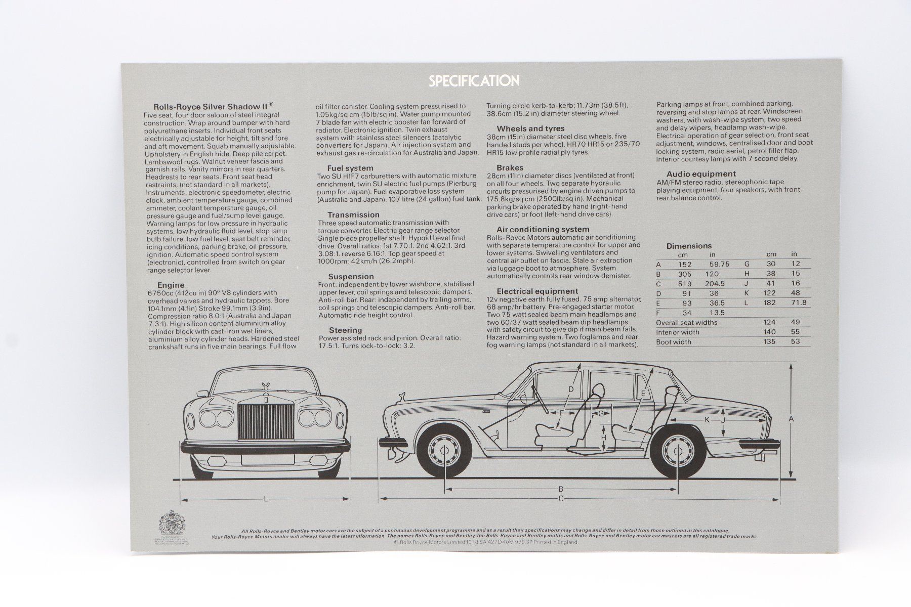 Rolls-Royce Documenti: Rolls Royce Silver Shadow 2 1978 Prospektblatt – Usato da Bühl b.Aarberg venduto da Collectorpassions 1