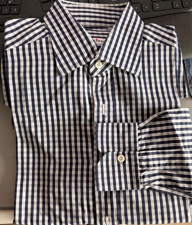 Kiton Herren Hemd kariert weis-blau   Grösse 40/15  3/4