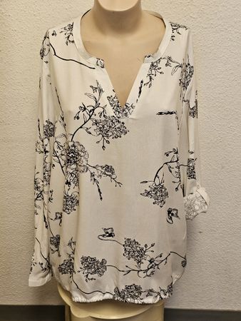 Chicorée Damen Bluse Weiß Schwarz Floral Gr. XXL