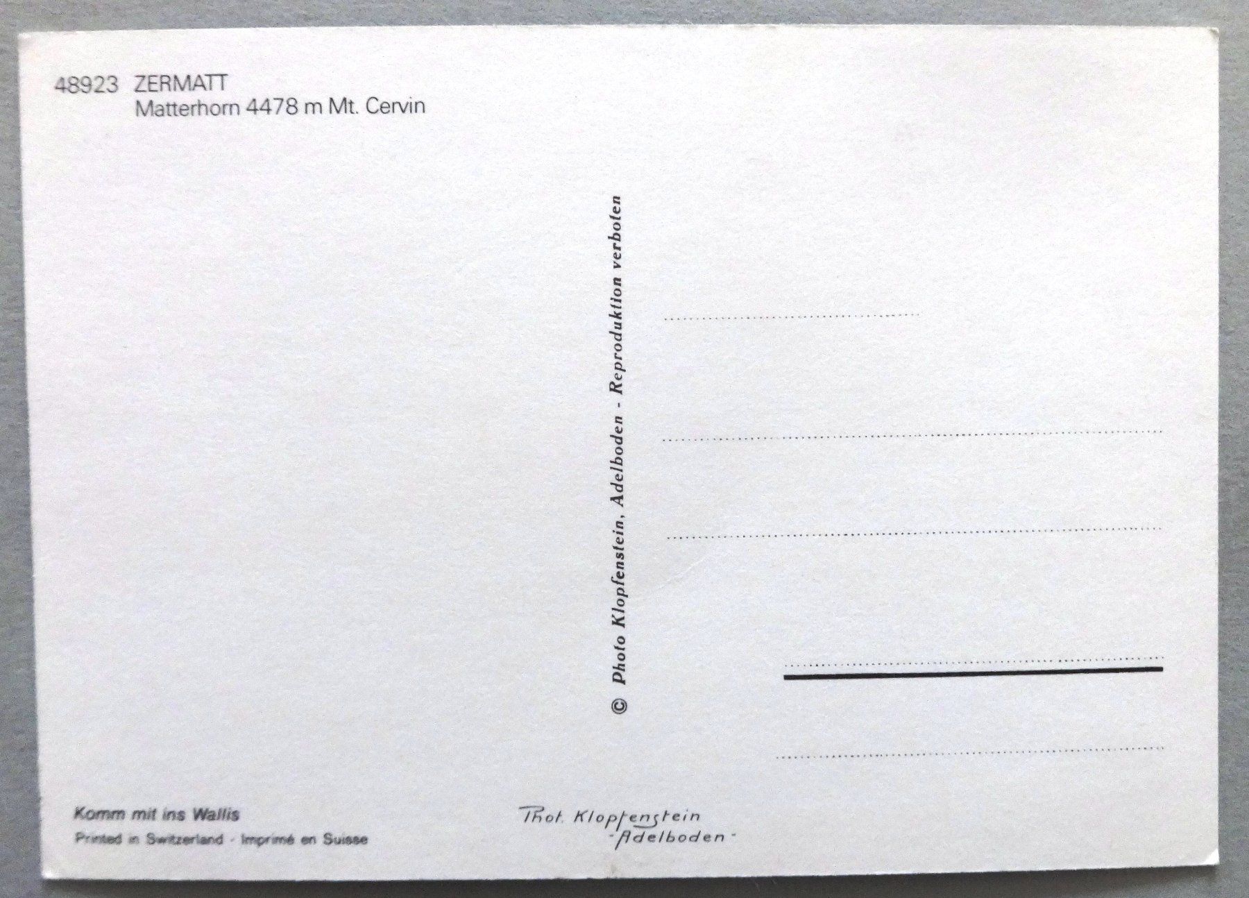 Cartoline postali: Zermatt, Matterhorn 4478 m – Usato da Fétigny venduto da Billy2miny 1