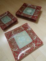 10-teiliges Teller Set  aus Glas rotbeige 4 kleine & 6 gross