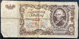 Österreichische Banknote: Zwanzig Schilling, Jahr 1950